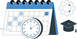 © Deep Mind Creations - Education calendar with clock and gear icon, academic planning, time management, productivity, study schedule, school timetable, learning organization illustration