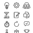 © Ivanja - Innovation Workshop Icons. Outline icon set of innovation workshops: light bulb, gear icon, group discussion,