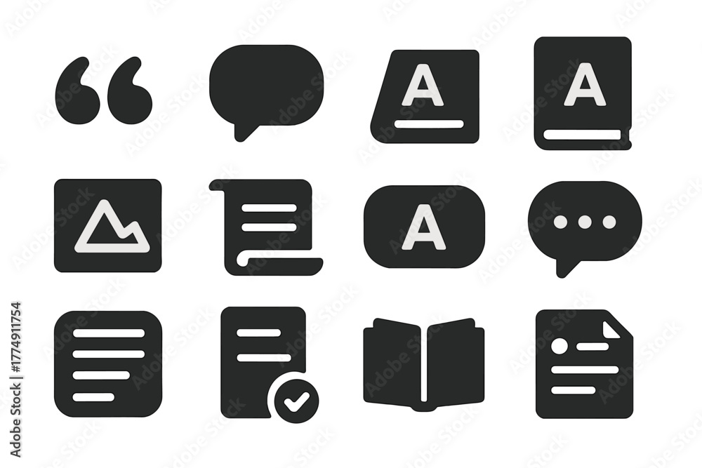Grammar Icon Set. Solid style icons of defining usage: quotation marks ...