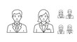 © Ellen - Professional business people icons, a man and a woman in suits, representing company staff and official representatives. This thin line customizable illustration features contour symbols for a modern