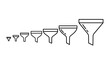 © Trisha - Collection of five funnels in ascending size, rendered in a clean, editable stroke vector cartoon illustration style, perfect for infographics, articles, books, flyers, and banners, symbolizing