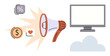 © robu_s - Megaphone emitting icons of percentage, currency, and heart next to a computer screen and cloud. Ideal for advertising, digital marketing, engagement, online business, promotion, analytics campaign