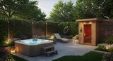 Luxury Backyard Oasis: Hot Tub and Sauna Retreat with Garden Ambiance
