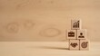 © Brishy  - Business growth concept depicted with stacked wooden blocks featuring diverse icons graph, briefcase, person, handshake, and target