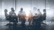 © MAGNIFIER - Business meeting with digital interface provides a modern collaboration scene with global team, double exposure silhouette.