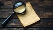 © Tatyana - magnifying glass placed on a wrinkled piece of paper with grid lines on a dark wooden surface evoking curiosity and investigation