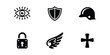 © Anamul Haque  Munna - Security icon set. Collection of six black and white hand drawn icons representing protection security faith and vigilance on a white background