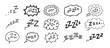 © Yanka - Zzz Zzzz bed sleep snore sound bubble set, snooze nap Z sound icon cloud set. Sleepy Zzz doodle hand drawn line icons