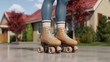 © Jacks Studio - Close-up of a person wearing vintage quad roller skates on an outdoor pavement