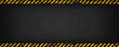© Igor - Industrial warning background with yellow and black stripes. Grunge caution tape frame on dark metal texture. Vector illustration.