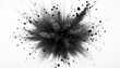 © Pete - Realistic black charcoal powder burst, small coal pieces fly outwards with dust cloud. Macro closeup of activated carbon particles exploding on white background. Energy concept.