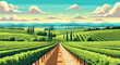 © PDWN Creative - Idyllic rural landscape with rolling green hills and rows of grapevines in a picturesque wine country vineyard