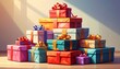 © HooPs - A towering pile of gift boxes with ribbons, celebrating a cheerful and festive party or special anniversary occasion