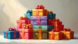 © HooPs - A towering pile of gift boxes with ribbons, celebrating a cheerful and festive party or special anniversary occasion