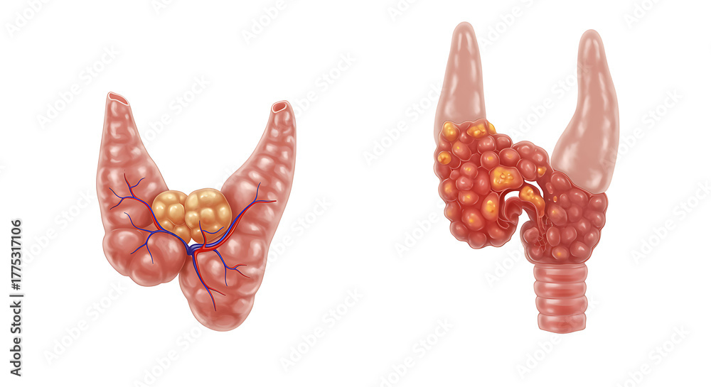 Thyroid Gland Anatomy with Nodules and Goiter Illustration medic Stock ...
