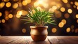 © Ellen - potted houseplant rustic pot with golden bokeh