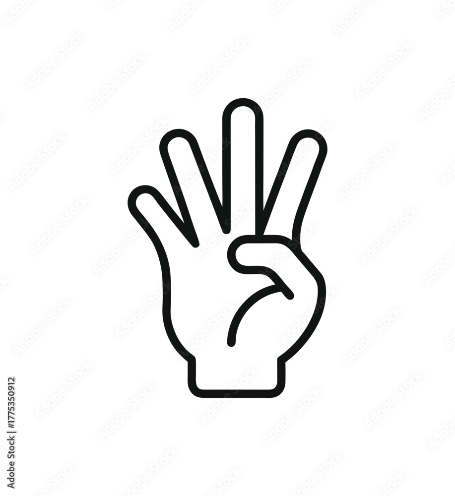 Line art hand gesture showing four fingers raised with thumb tucked ...