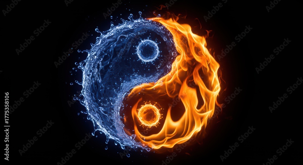 Symbolic Representation of Opposing Forces Water and Fire in Yin Yang ...