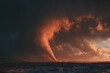 © asya_karton_art - Massive glowing tornado forms over a barren landscape during a dramatic sunset, showcasing unusual climatic phenomena and contrasting colors