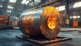 Hot metal coil in industrial setting
