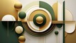 © Donald - abstract composition featuring overlapping circles colors include olive gold white dark green minimalist design soft gradients present