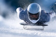© Галя Дорожинська - Skeleton athlete speeding down an icy bobsleigh track in winter