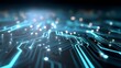 © pkproject - Close up view of an abstract futuristic circuit board featuring vibrant glowing blue lines and numerous bright light points