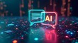 © Pixeling Crafter - Futuristic AI chatbot interface with glowing digital speech bubbles, artificial intelligence communication technology, virtual assistant concept, machine learning and modern data network background