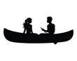 ©  Vector art Design - Romantic Couple Canoeing Silhouette: Man and Woman Paddling on Water Vector Graphic.