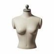© abakura - A beige, headless torso mannequin, displaying feminine curves, with a grey neck cap and rounded shoulders, isolated on white