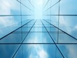 © Po - A towering glass building reflects the sky, creating a striking visual of modern architecture and urban design.