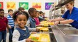 © PNG Editor - Smiling young girl happy to receive healthy school lunch from cafeteria worker