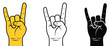 © HAPPY - Three Hands Gesturing Rock On Sign in Yellow, Black and White Outline