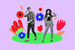 © deagreez - Collage with funny people among colorful flowers symbolizing family parentship friendship love dating romance relationships