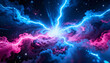 © freedarts - Fantastic energy explosion in space, surrounded by pink and blue glowing nebulae and lightning.