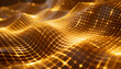 © freedarts - Abstract, golden-yellow mesh surface forming a wavy landscape with a shallow depth of field effect and bright, glowing nodes.