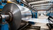 © Evarelle - A large coil of rolled steel on an industrial production line. Sheet metal processing in a modern factory. Heavy industry and manufacturing background