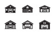 © BIBI - Various garage types with cars inside black and white vector icons set showcasing different home car storage solutions and designs