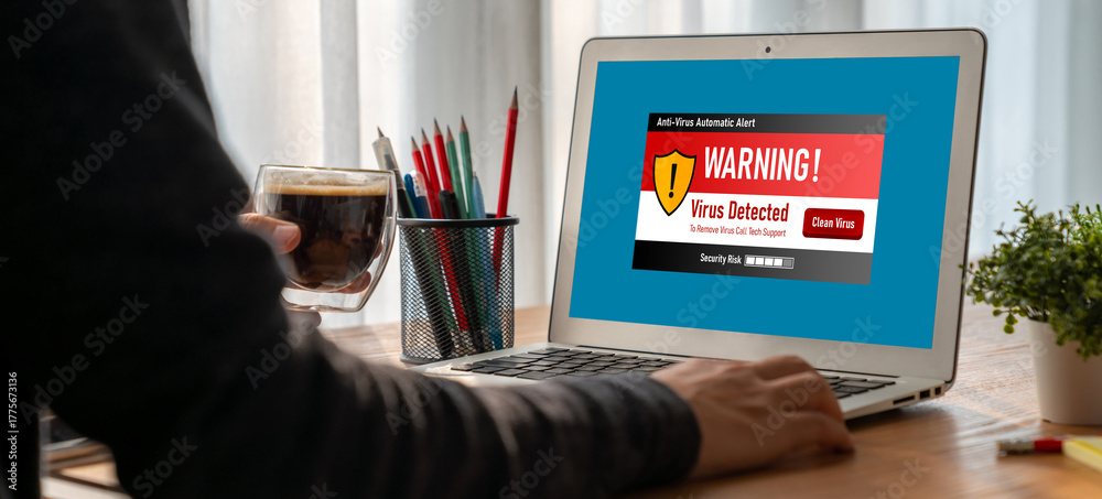 Virus warning alert on computer screen detected modish cyber threat ...