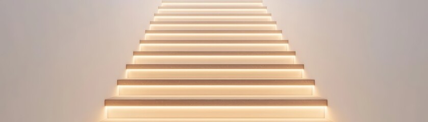  Modern illuminated staircase with soft lighting creating a serene atmosphere for interior design or architectural purposes