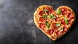 © Paul - Delicious Fresh Heart Shaped Pepperoni Pizza With Basil Leaves On Rustic Wooden Table Banner