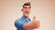 © Duran - Smiling 3d cartoon man giving a thumbs up gesture with a positive attitude
