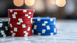 © A2Z AI  - A close-up of stacked poker chips in red, blue, and green hues against a blurred background conveys a sense of anticipation and gambling excitement. Strategy is key for success.