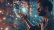 © Mohammad - A man reaches out to a holographic projection of stars and constellations, exploring the mysteries of the universe with wonder and fascination