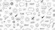 © MDMAHBUBUR - Doodle seamless pattern with hearts, suns, stars, speech bubbles on white background