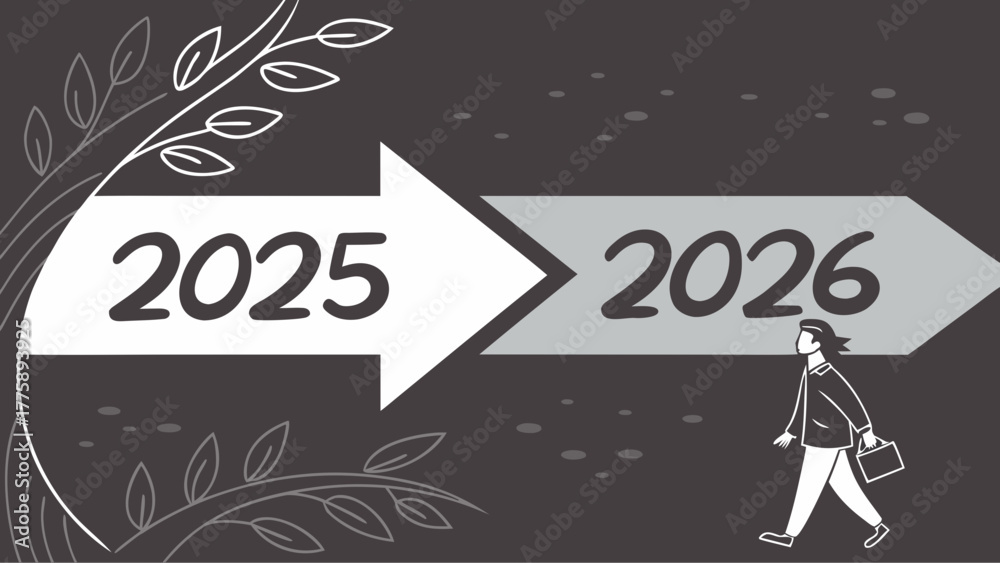 Illustration showing arrow pointing from year 2025 to 2026 with a ...