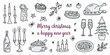 © Lucky-94 - Merry Christmas And Happy New Year Doodle Art With Turkey, Candles, Champagne And Tree holiday celebration