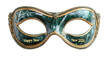 © FANTASY WORLD - A green and gold masquerade mask with happy new year and new 2026 written on it isolated on transparent background
