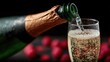 © kvladimirv - Pouring Sparkling Champagne into Glass for Celebration with Festive Bokeh Background