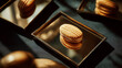 © Art of Ngu - Elegant dessert biscuits with cream filling displayed on mirrored trays under warm lighting, highlighting fine pastry presentation
